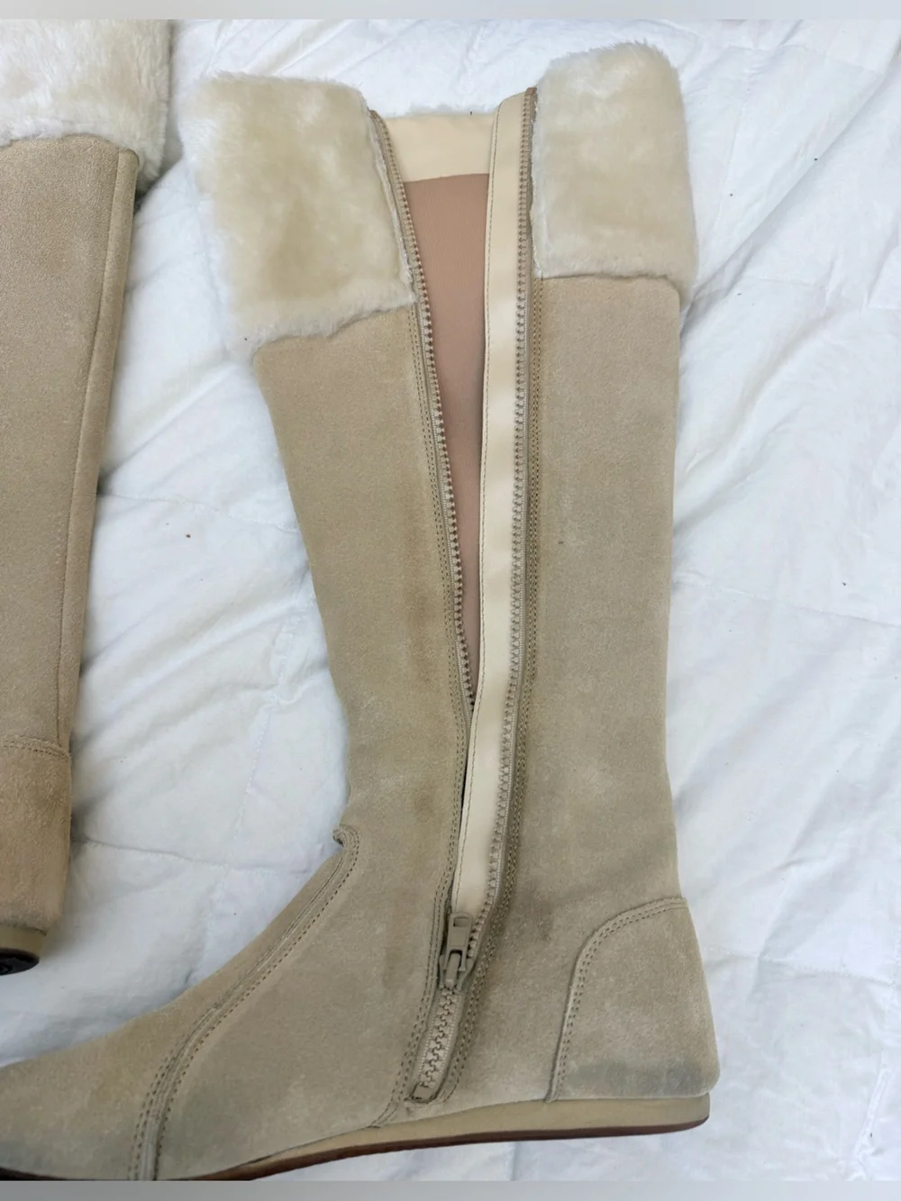 Gola Beige Suede Over-the-Knee Boots
